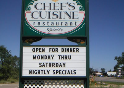 Chef’s Cuisine Restaurant Monument Sign Acrylic Faces Vinyl Graphics – Michigan