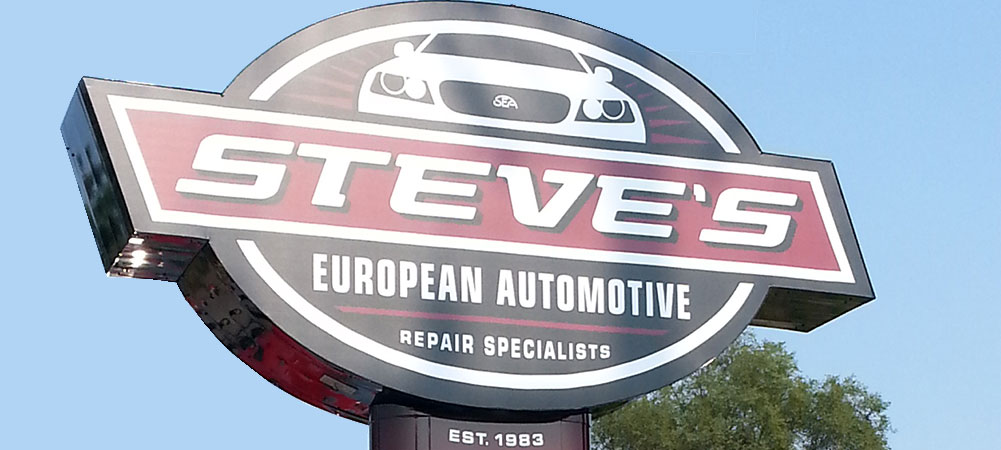 Steve’s European Auto Flexible Face Custom Fabricated Aluminum Sign – Waterford Michigan