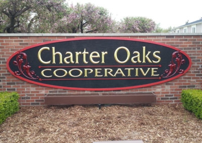 Charter Oaks Cooperative Carved Wall Sign With Gold Leaf Lettering – Shelby Township Michigan