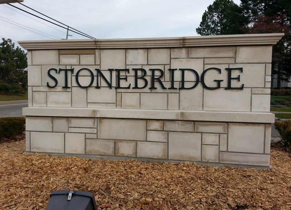 Stonebridge Monument Limestone Pin Mounted Letters Sign – Farmington Michigan
